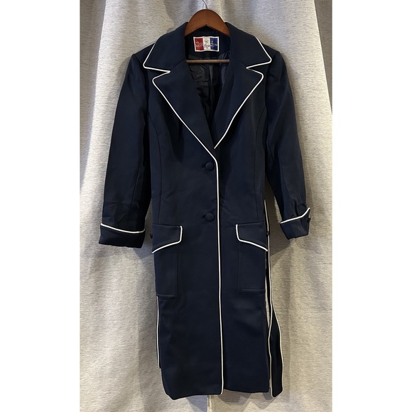 VTG Lilli Ann Knit Jacket Girls Size 16 Blue White Piping Button Up Mod Retro - Picture 5 of 8